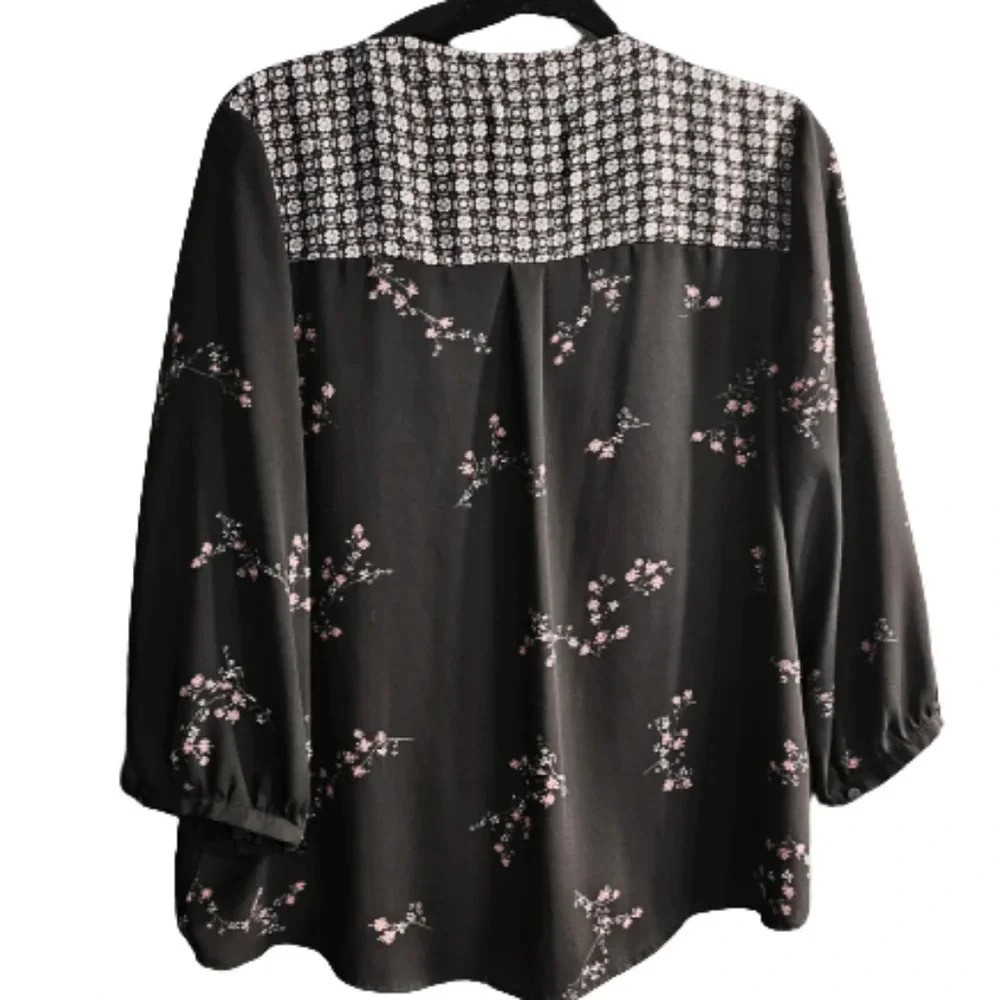 Maurices Black Floral Blouse with Cross wrap style - Picture 2 of 5